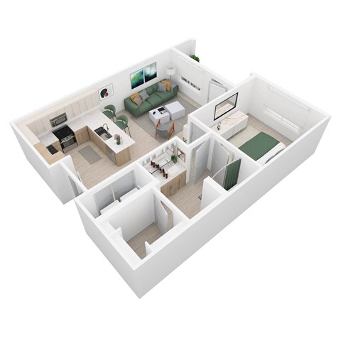 Floor plan for 1 bed, 1 bath, 689 sqft
